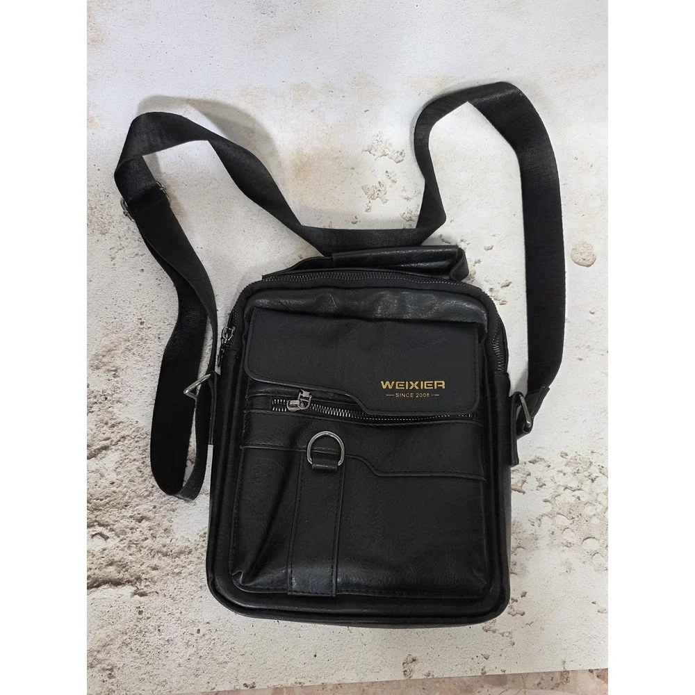 Weixier Messenger Bag Mens Small Black Faux Leather Crossbody Shoulder Pockets